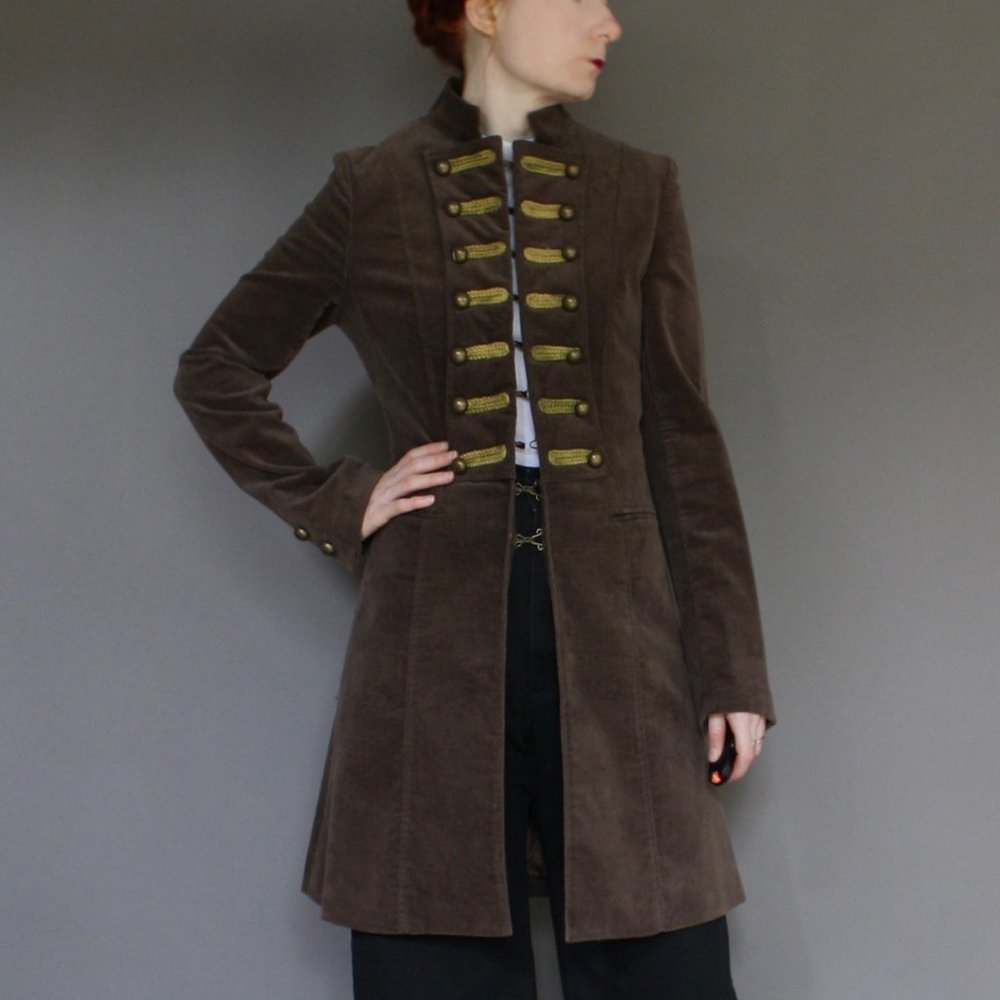 VTG velvet military olive green button jacket